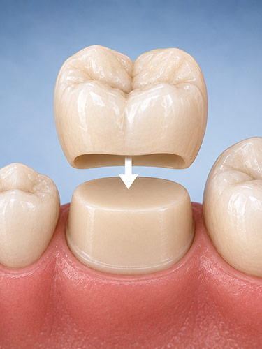 Finished ceramic onlay used to repair and protect a damaged tooth